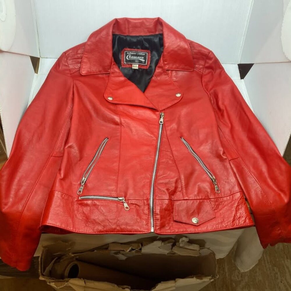 Vtg red leather perfecto biker motorcycle womens jacket sz 1